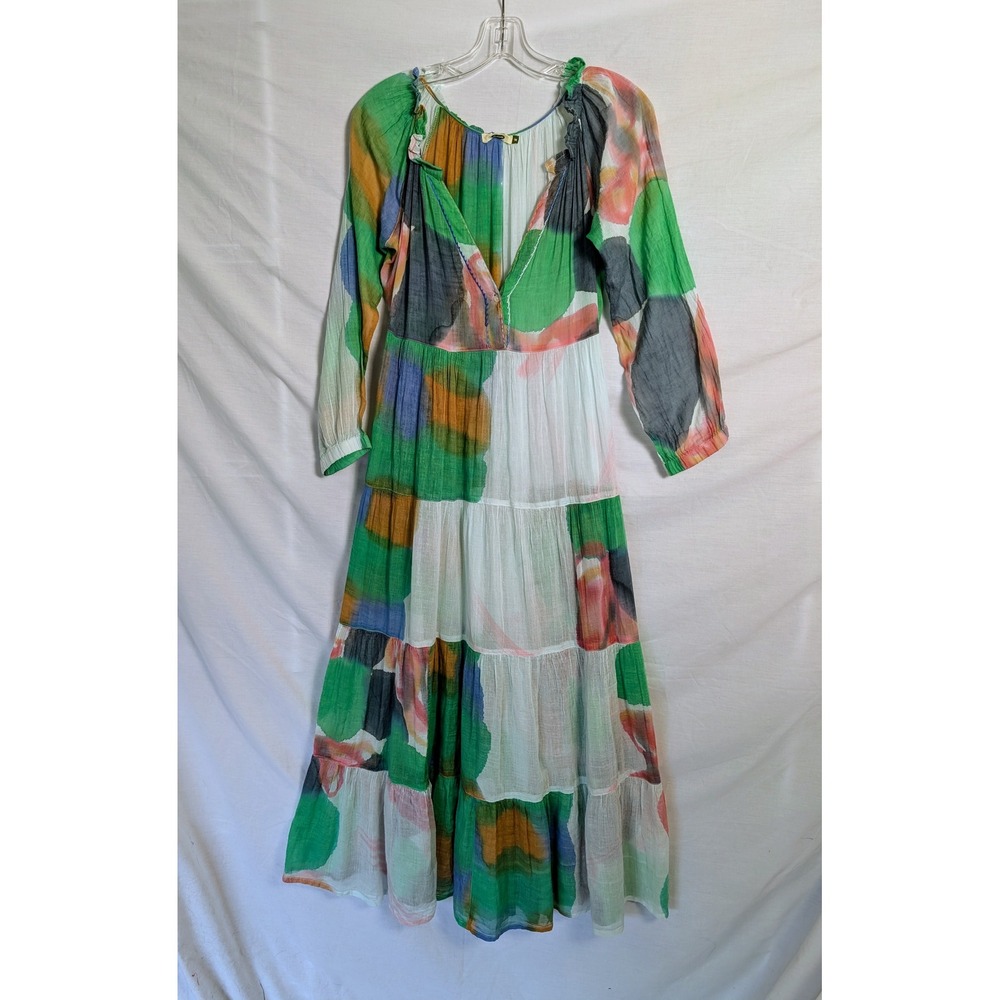 Dolma Sheer Gauzy Tiered Maxi Dress M With Slip Romantic Boho Hippie Beach Flowy